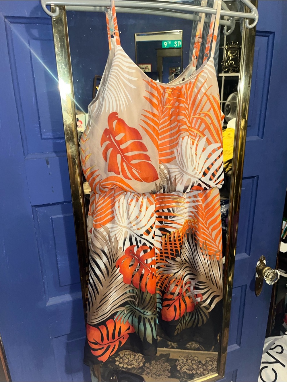 Poetry Orange Tropical Leaf Print Girls Romper